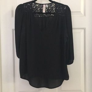 Black sheer three-quarter sleeve shirt